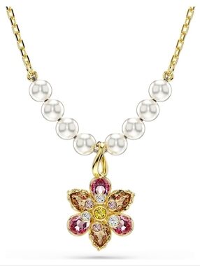 Swarovski Idyllia Pendant | Crystal Pearl Flower Multicoloured Gold-tone Plated